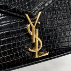 Saint Laurent/YSL Mini Cassandra Top Handle Bag Croc-Embossed Calfskin Black GHW