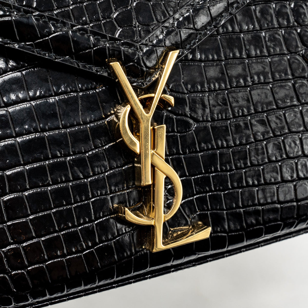 Saint Laurent/YSL Mini Cassandra Top Handle Bag Croc-Embossed Calfskin Black GHW