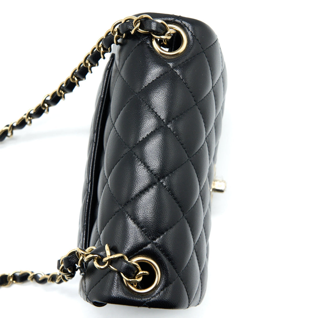 CHANEL MINI SQUARE FLAP BAG LAMBSKIN BLACK LGHW (MICROCHIP)
