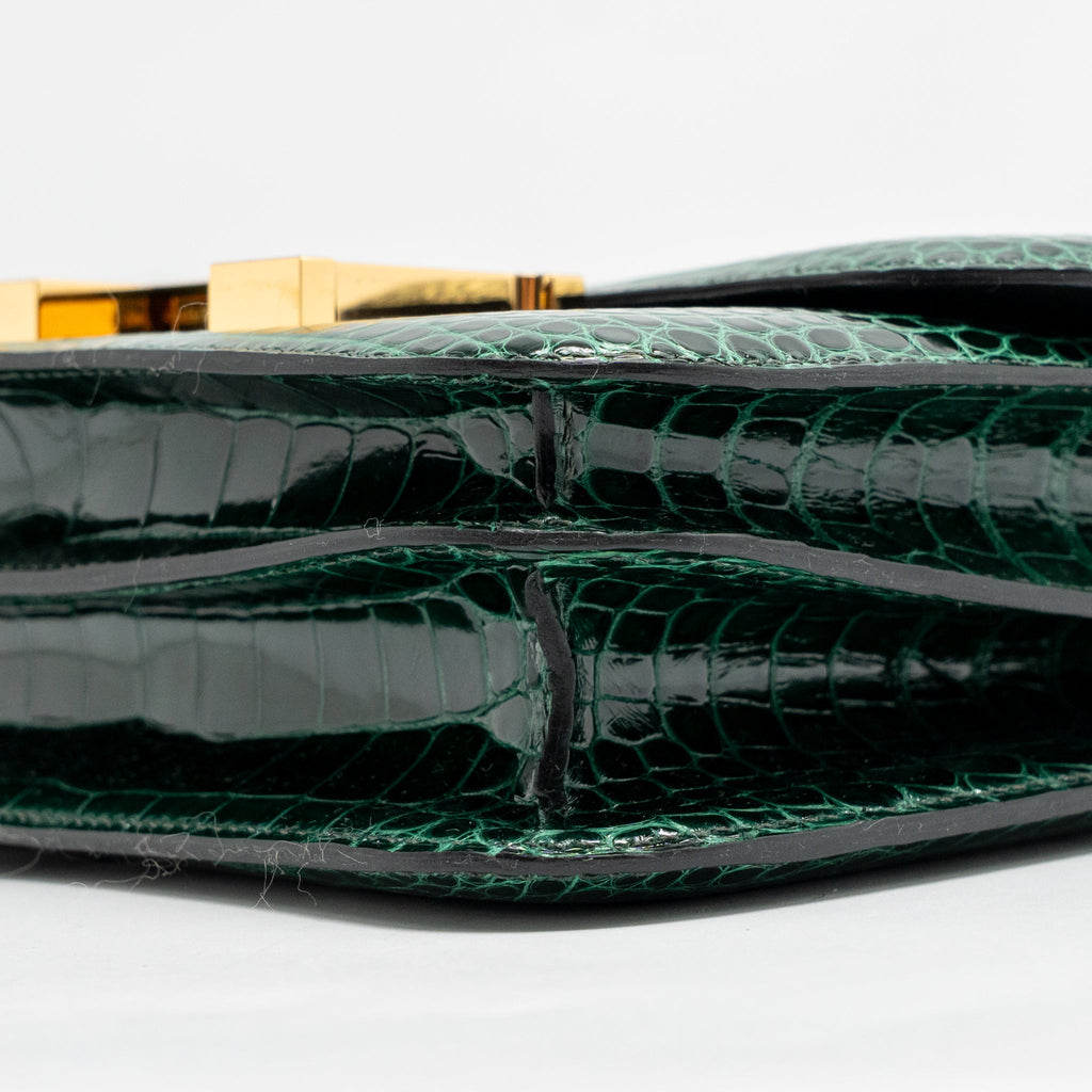 Hermes mini constance shiny alligator mississippiensis vert fonce GHW