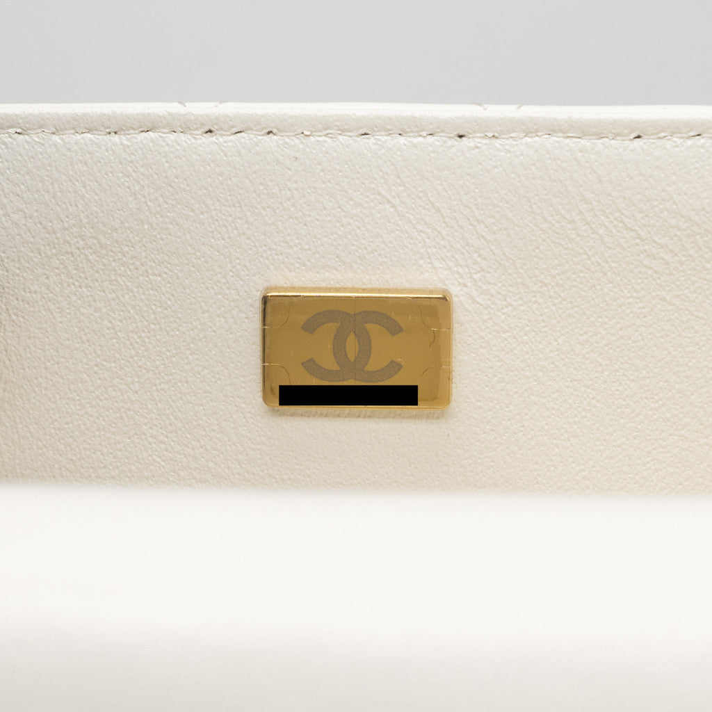 CHANEL TOP HANDLE MINI RECTANGULAR FLAP BAG LAMBSKIN WHITE LGHW (MICROCHIP)
