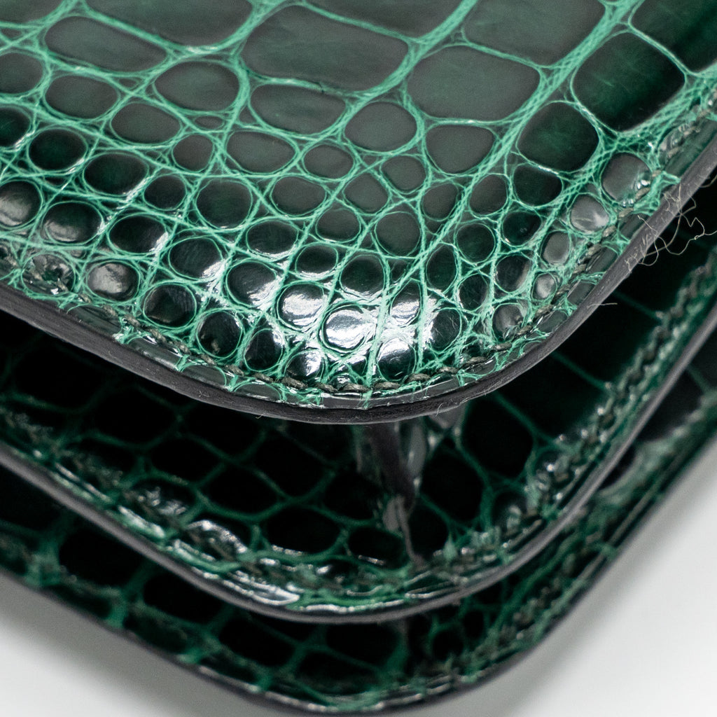 Hermes mini constance shiny alligator mississippiensis vert fonce GHW