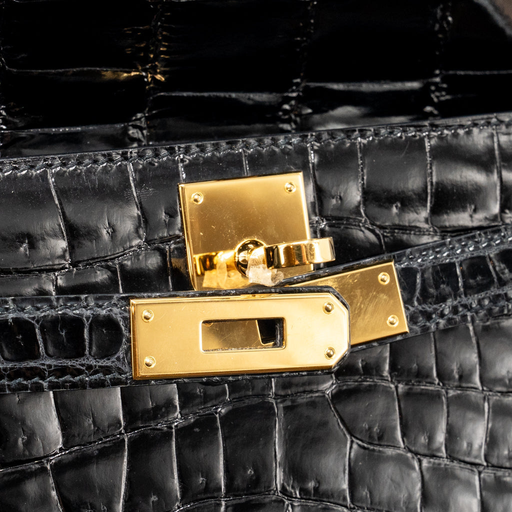 Hermes Kelly Cut Clutch Shiny CROCODILE POROSUS BLACK GHW