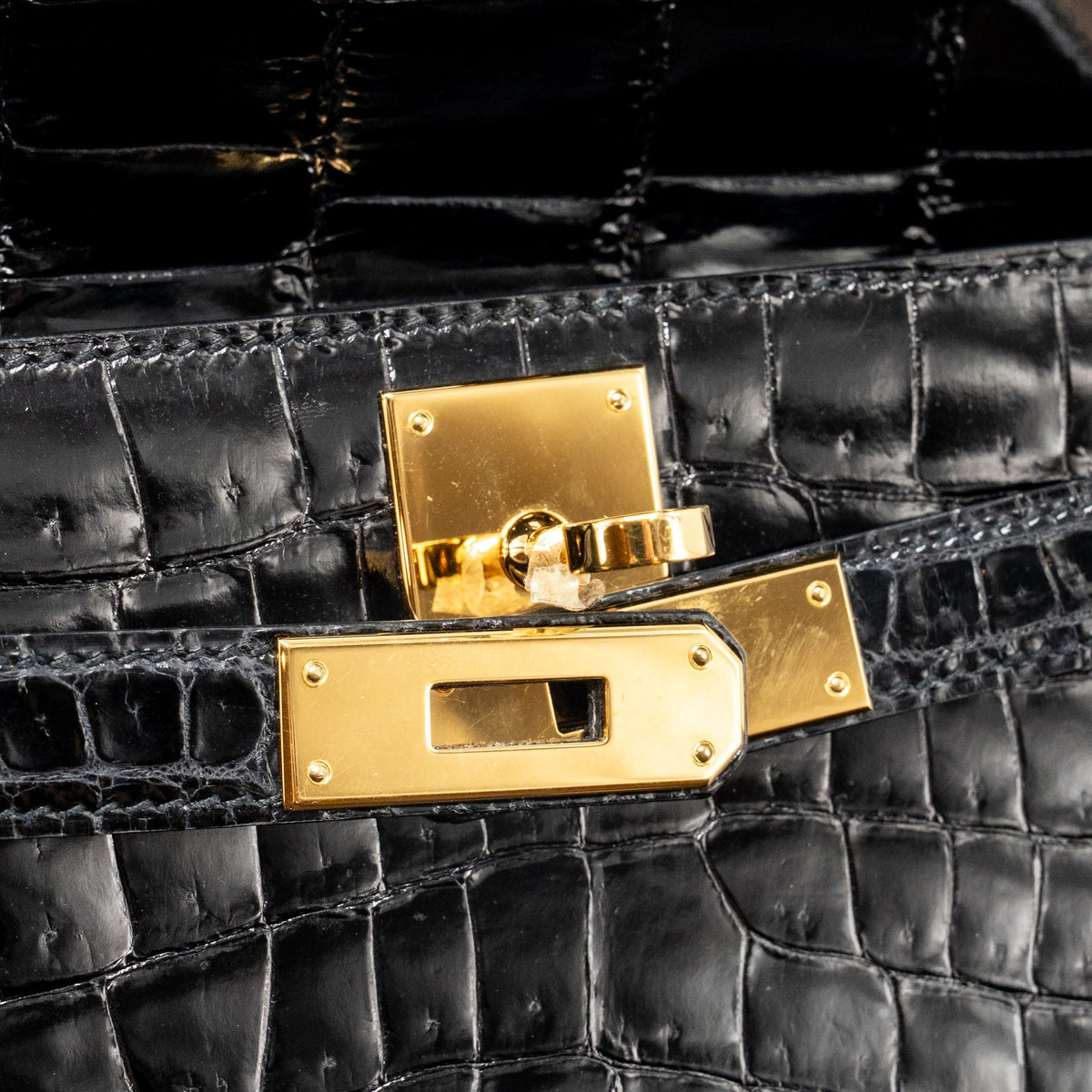 Hermes Kelly Cut Clutch Shiny CROCODILE POROSUS BLACK GHW