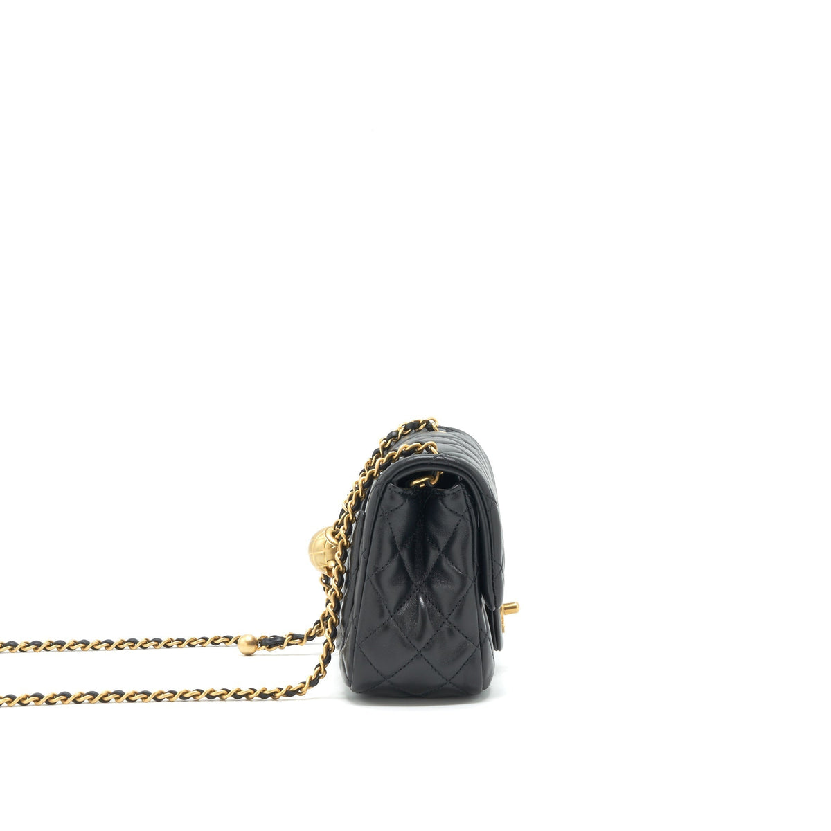 CHANEL PEARL CRUSH MINI SQUARE FLAP BAG LAMBSKIN BLACK GHW (MICROCHIP)