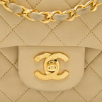 CHANEL VINTAGE SMALL CLASSIC DOUBLE FLAP BAG LAMBSKIN BEIGE GHW