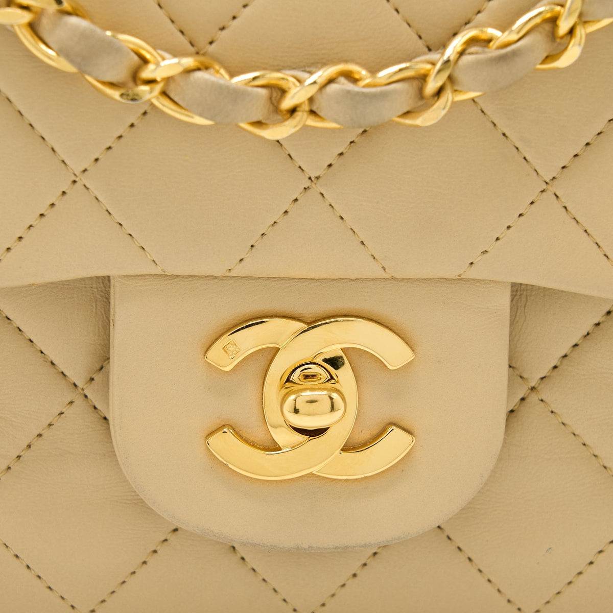 CHANEL VINTAGE SMALL CLASSIC DOUBLE FLAP BAG LAMBSKIN BEIGE GHW