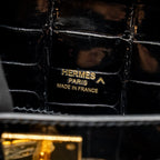 Hermes Kelly Cut Clutch Shiny CROCODILE POROSUS BLACK GHW