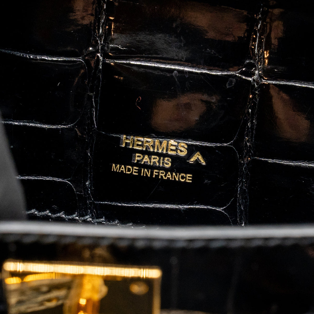 Hermes Kelly Cut Clutch Shiny CROCODILE POROSUS BLACK GHW
