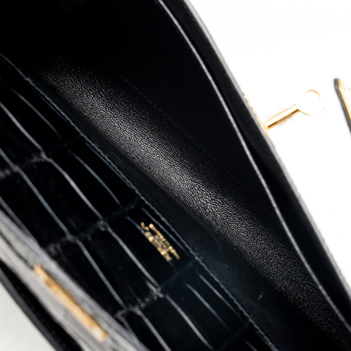 Hermes Kelly Cut Clutch Shiny CROCODILE POROSUS BLACK GHW