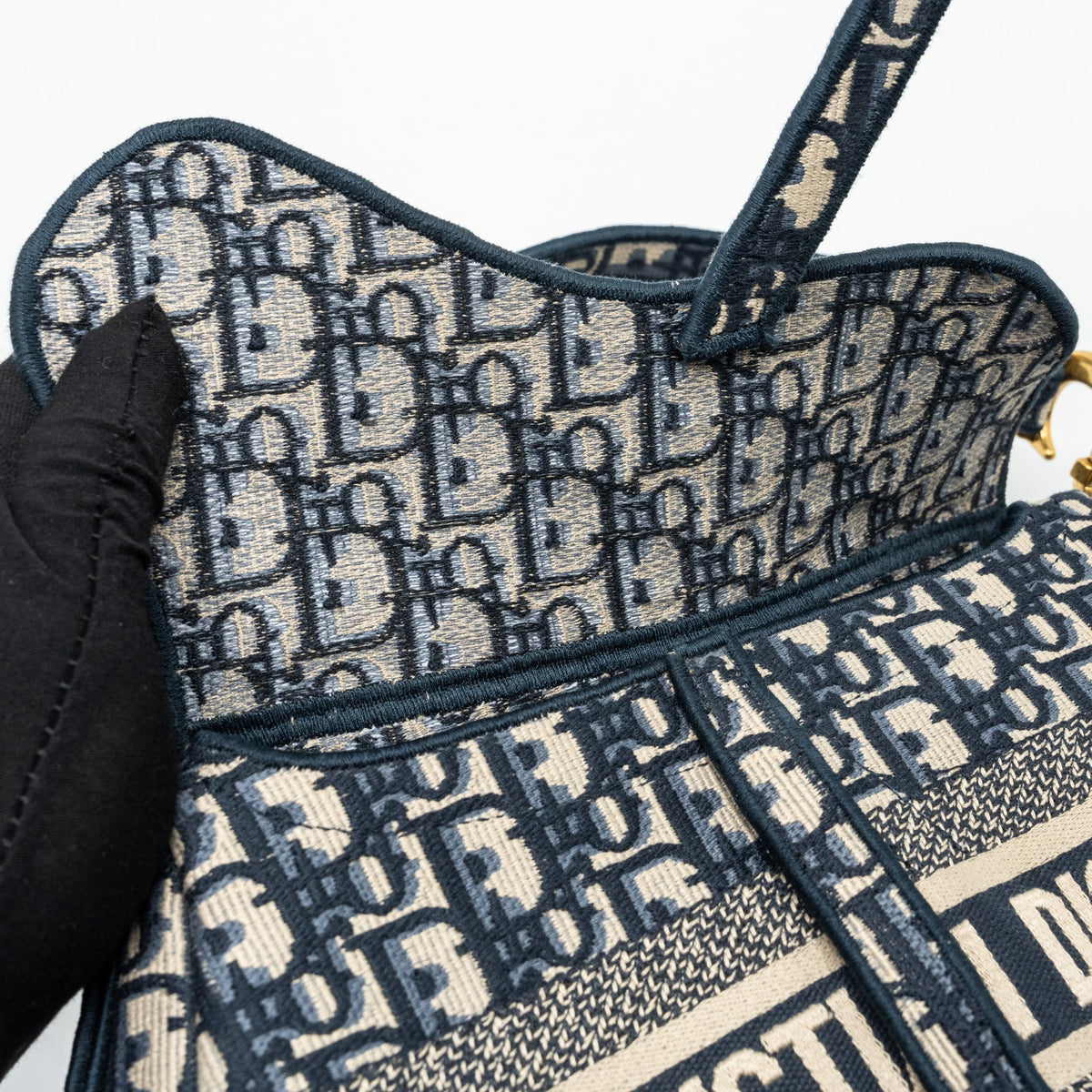 DIOR MEDIUM SADDLE BLUE OBLIQUE EMBROIDERY GHW