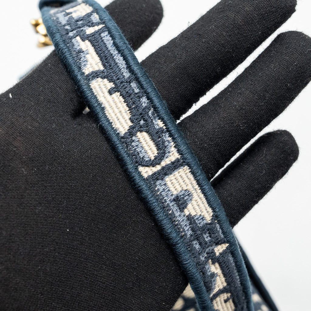 DIOR MEDIUM SADDLE BLUE OBLIQUE EMBROIDERY GHW