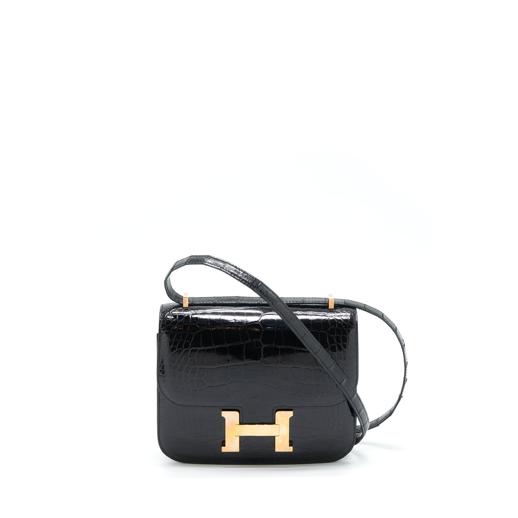 Hermes Mini Constance Alligator Mississipplensis Black RGHW