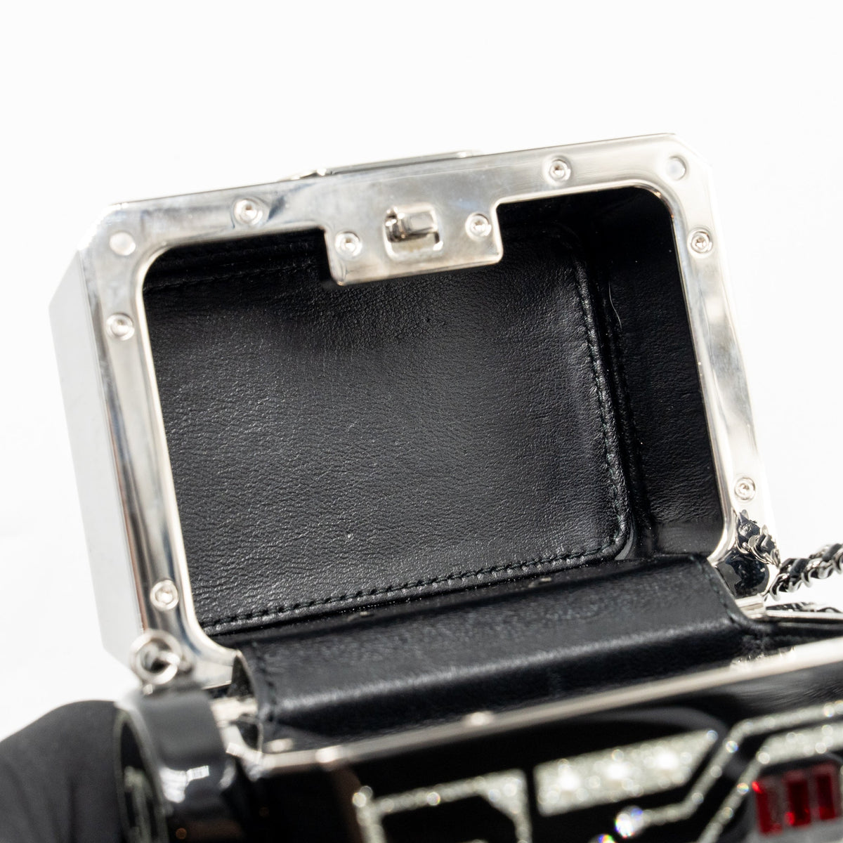 Chanel plexiglass crystal robot Minaudiere evening bag black SHW