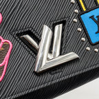 Louis Vuitton Twist Chain Wallet Limited Edition Patches EPI Black SHW