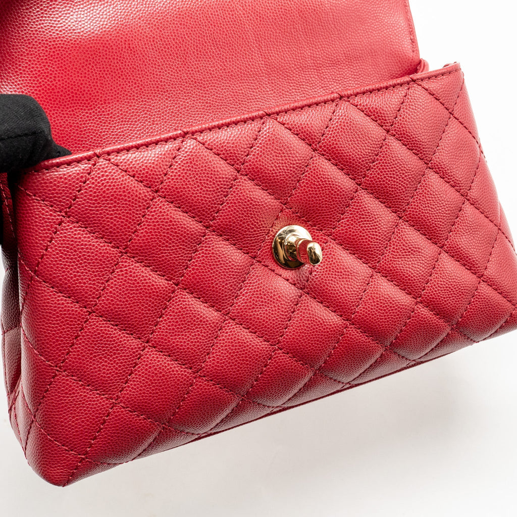 CHANEL SMALL COCO HANDLE CAVIAR RED LGHW (MICROCHIP)