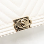 Chanel Medium Boy Bag Chevron Grained Calfskin White LGHW