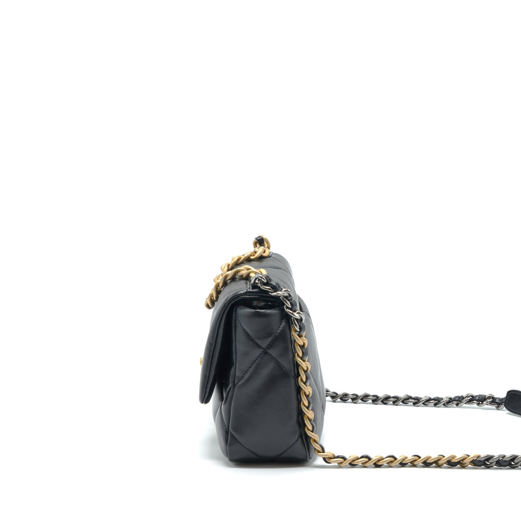 CHANEL SMALL 19 BAG LAMBSKIN BLACK WITH MULTICOLOUR HARDWARE (MICROCHIP)
