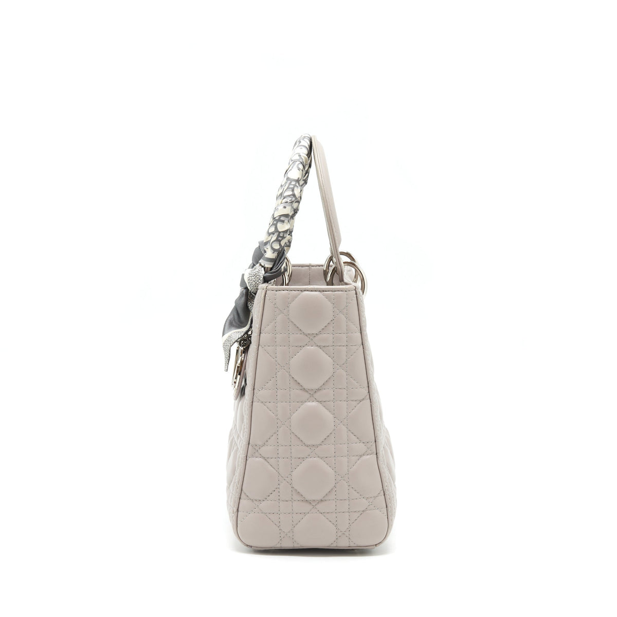 DIOR LADY DIOR MEDIUM LAMBSKIN GREY SHW WITH AN EXTRA TWILLY
