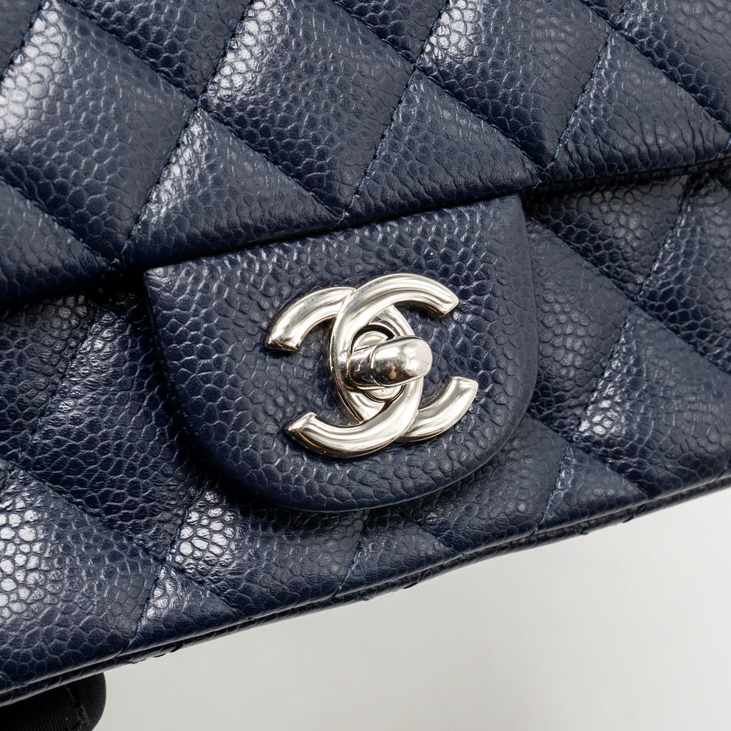 Chanel classic mini square flap bag caviar navy SHW