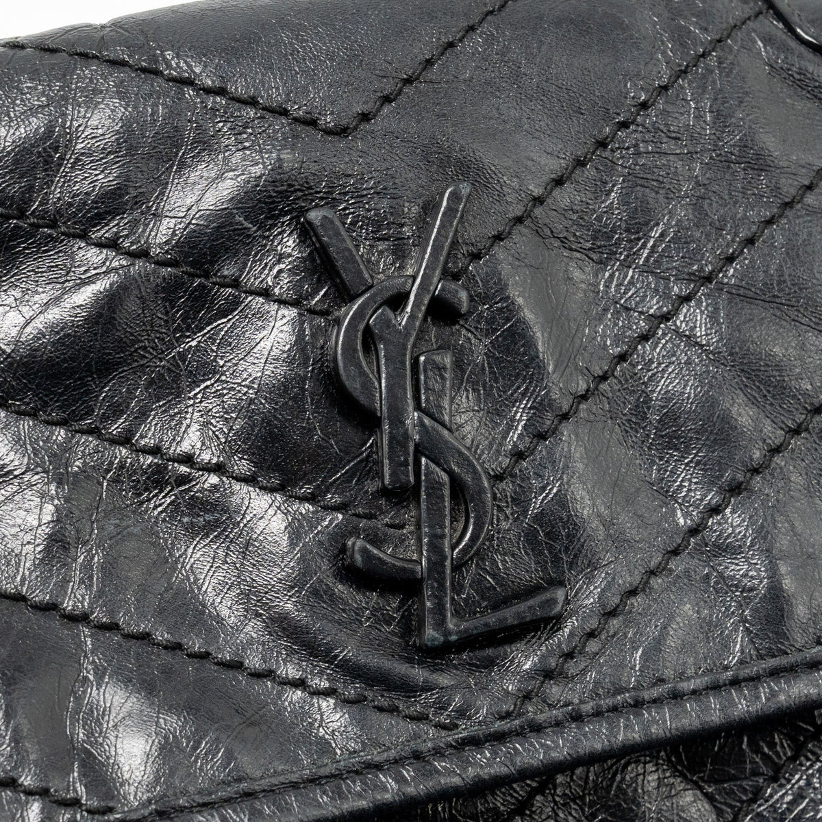Saint Laurent/YSL Niki Baby Flap Bag Vintage Calfskin Black Ruthenium Hardware