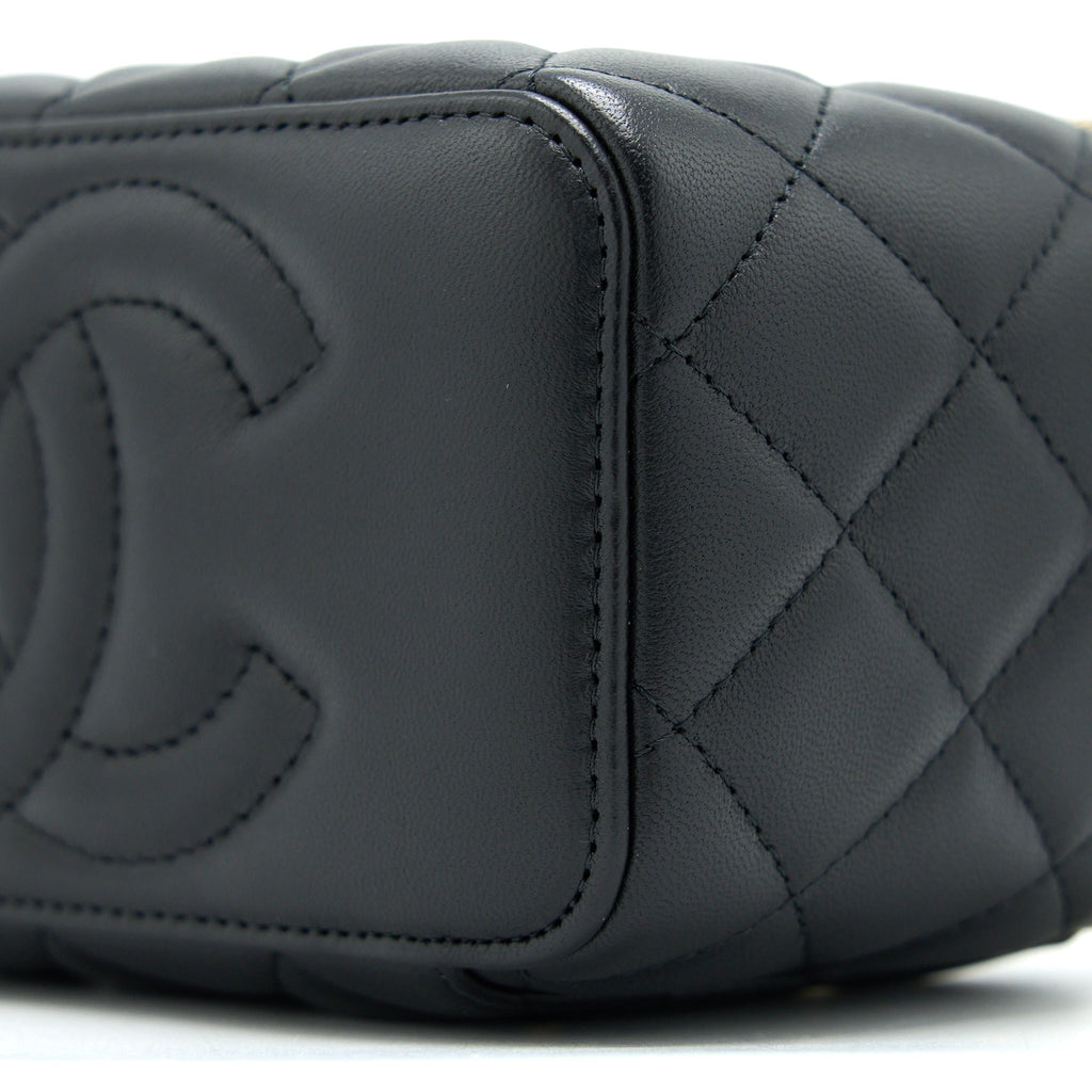 CHANEL PEARL CRUSH LONG VANITY CASE LAMBSKIN BLACK GHW (MICROCHIP)