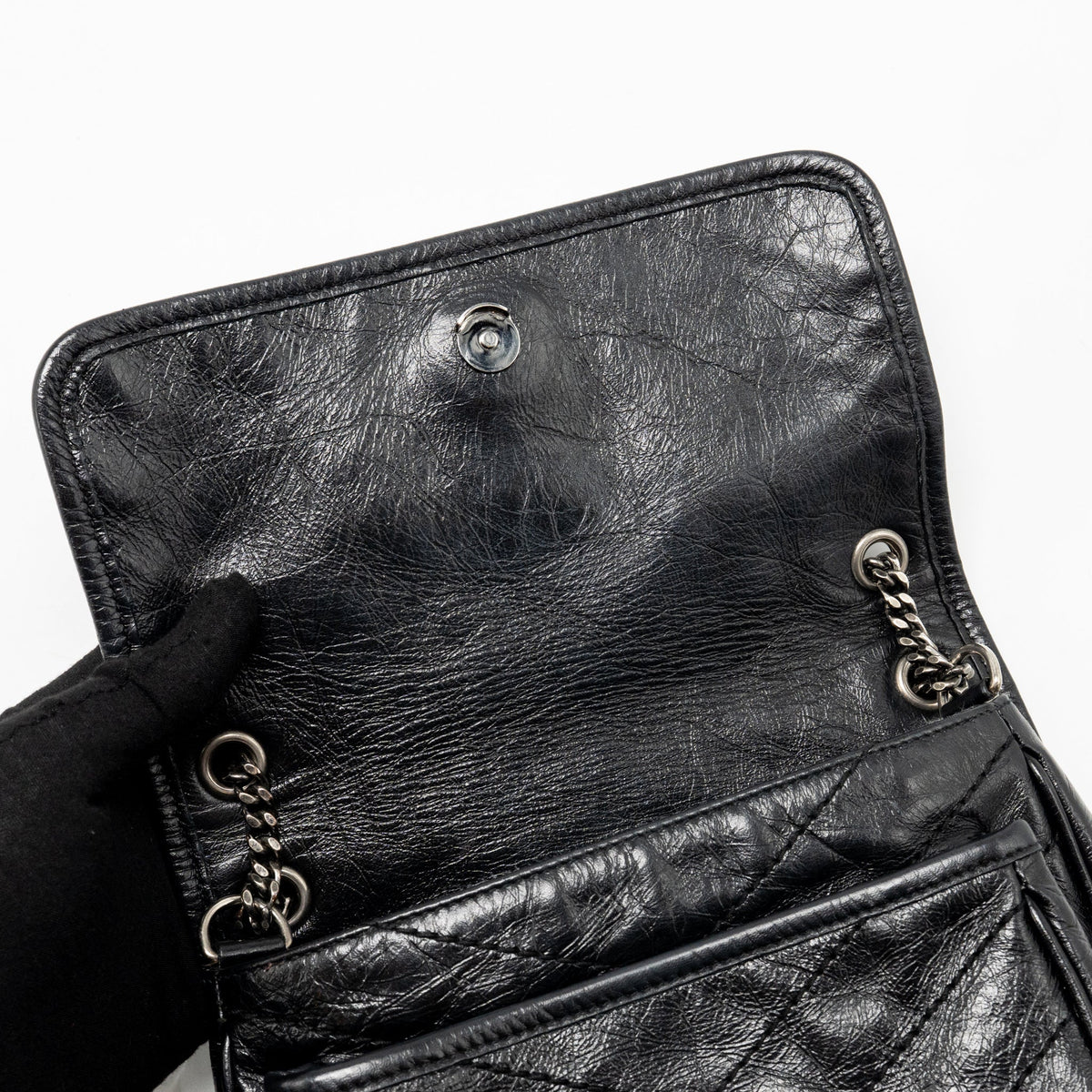 Saint Laurent/YSL Niki Baby Flap Bag Vintage Calfskin Black Ruthenium Hardware