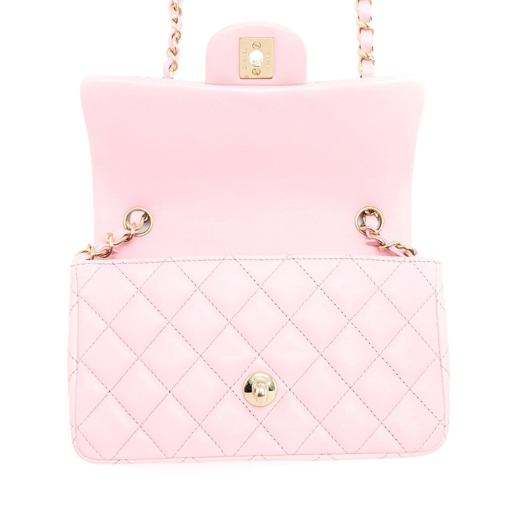 CHANEL 21S MINI RECTANGULAR FLAP BAG LAMBSKIN PINK LGHW