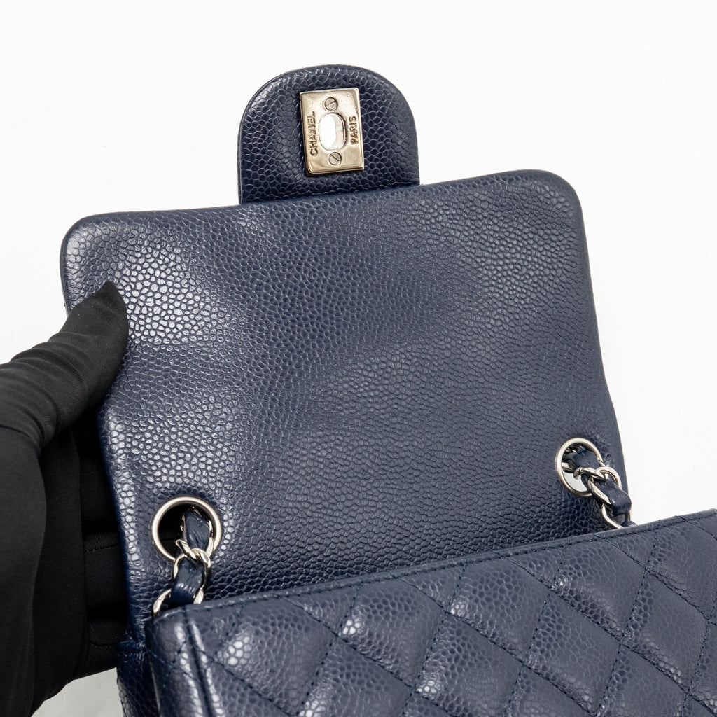 Chanel classic mini square flap bag caviar navy SHW