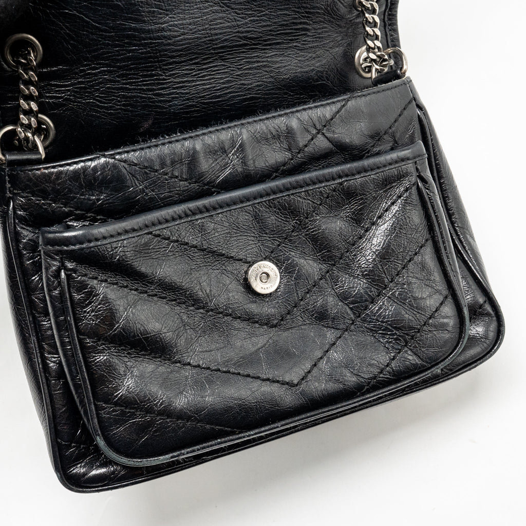 Saint Laurent/YSL Niki Baby Flap Bag Vintage Calfskin Black Ruthenium Hardware