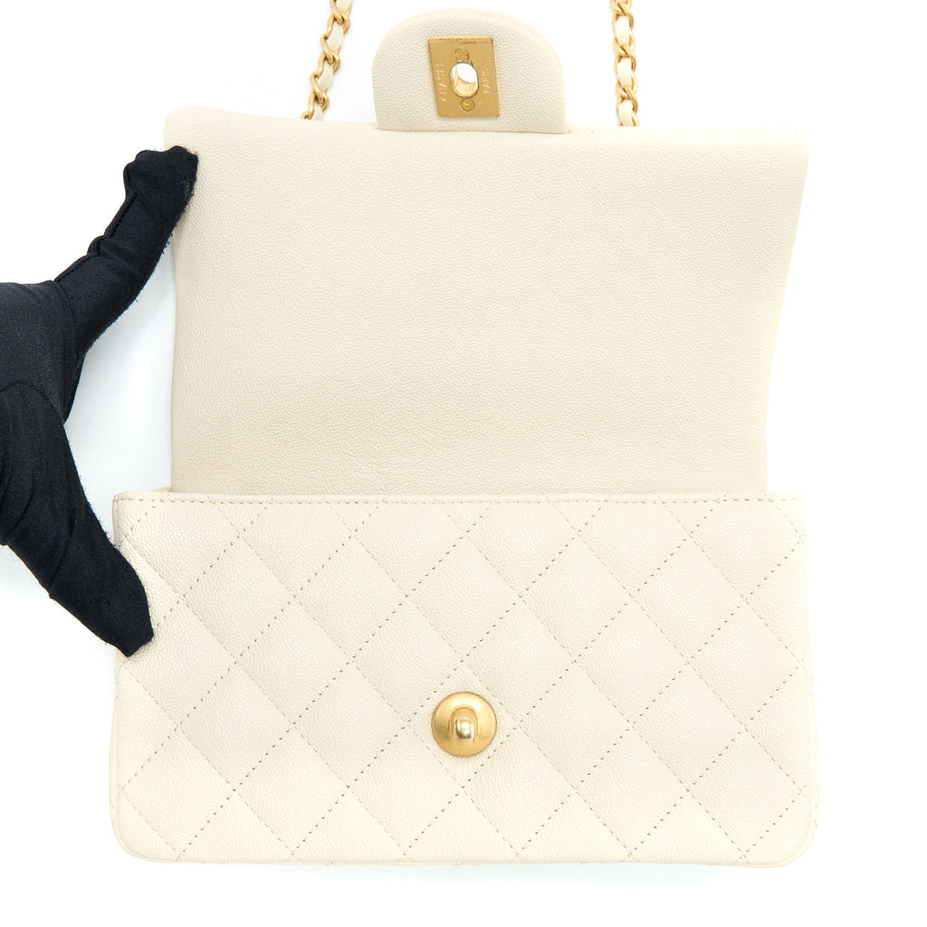CHANEL TOP HANDLE MINI RECTANGULAR GRAINED CALFSKIN LIGHT BEIGE BRUSHED GHW