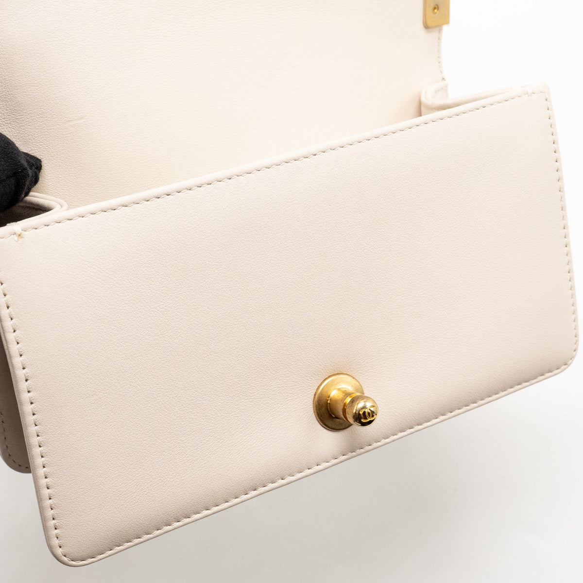 CHANEL SMALL BOY BAG LAMBSKIN CREAM WHITE GHW