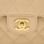 CHANEL SMALL CLASSIC DOUBLE FLAP BAG CAVIAR BEIGE GHW (MICROCHIP)