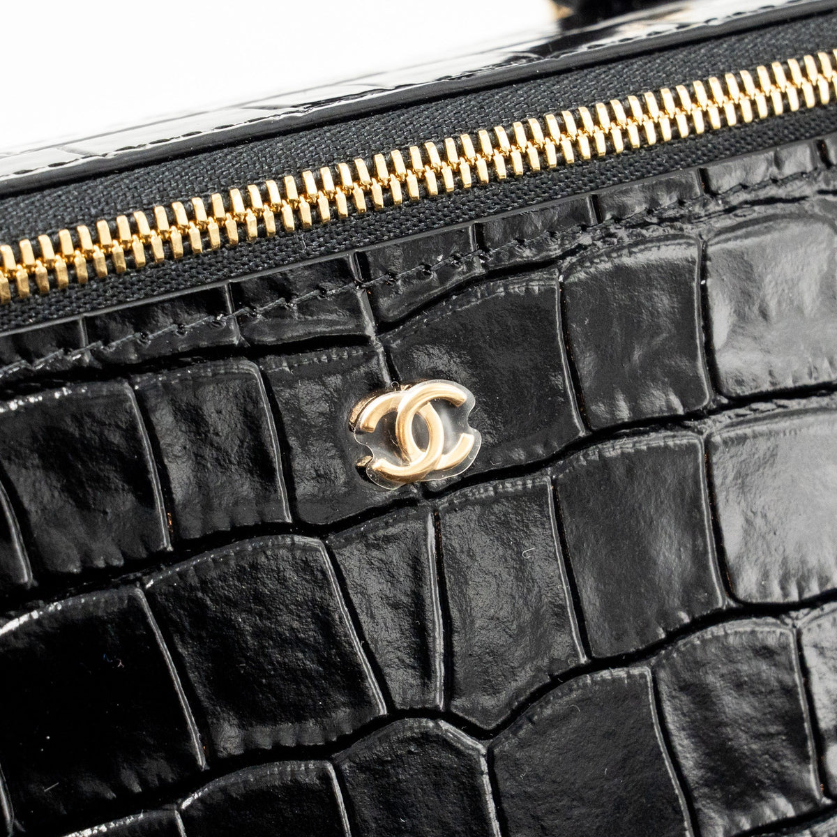 Chanel Top Handle Long Vanity Crocodile Embossed Calfskin Black GHW (Microchip)