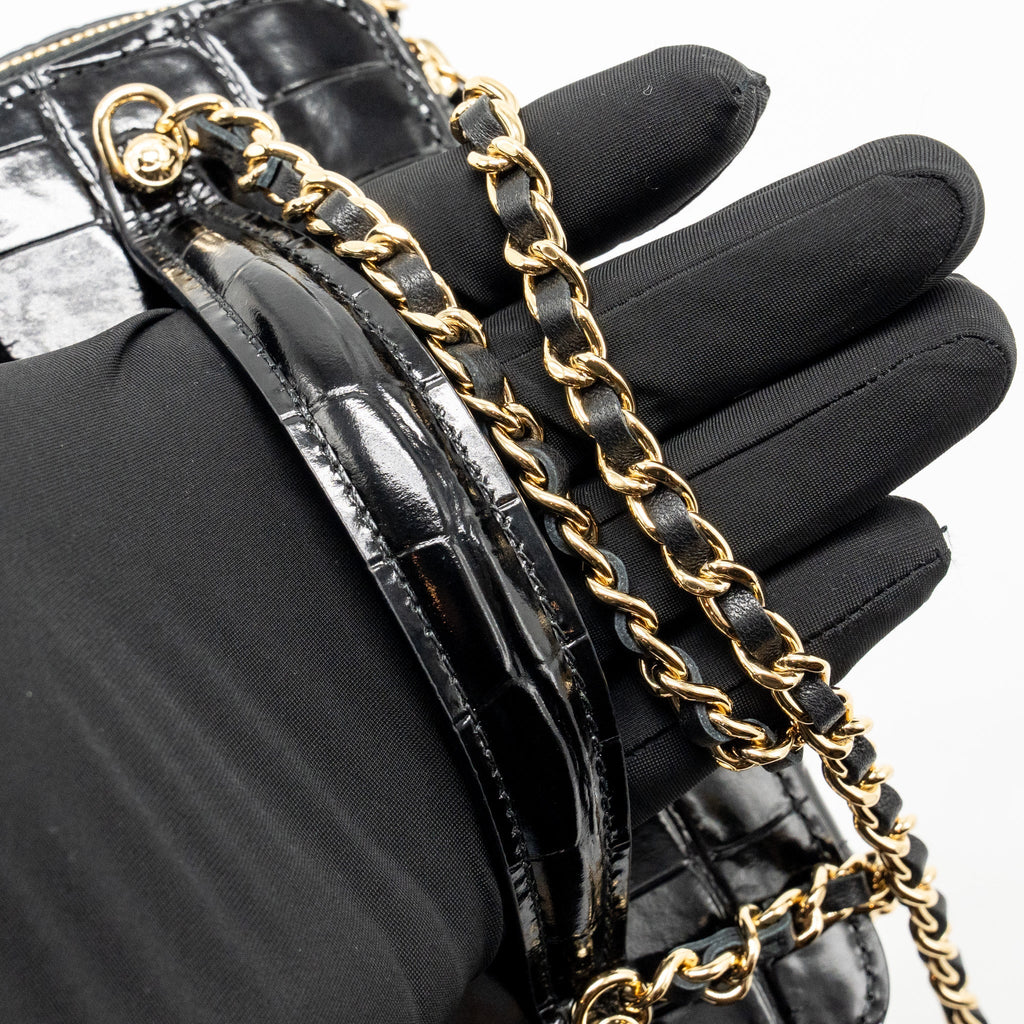Chanel Top Handle Long Vanity Crocodile Embossed Calfskin Black GHW (Microchip)