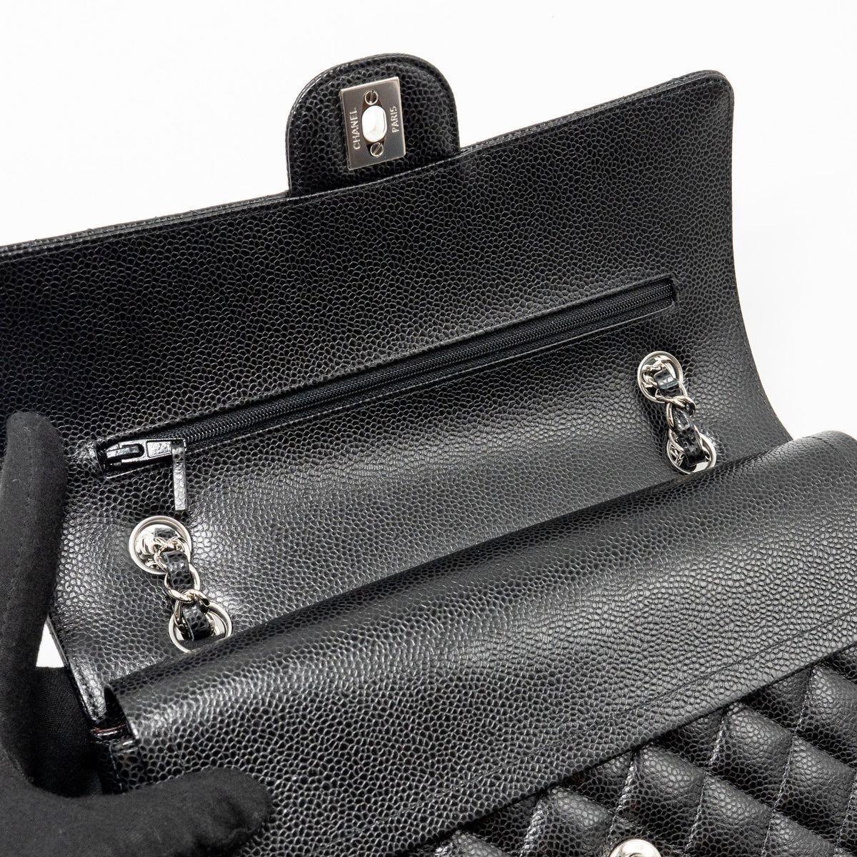 CHANEL MEDIUM CLASSIC DOUBLE FLAP BAG CAVIAR BLACK SHW