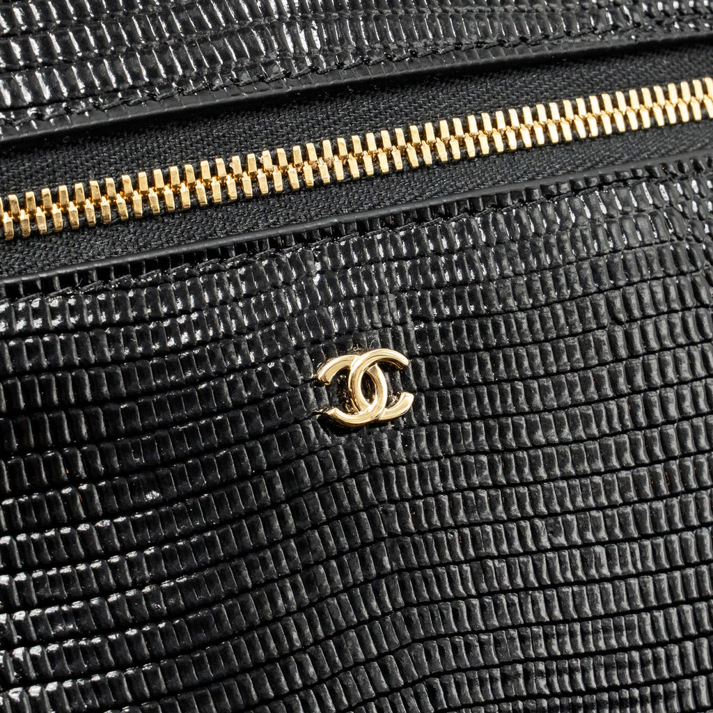 Chanel Vanity with Chain Lizard Embossed Calfskin Black GHW (Microchip)
