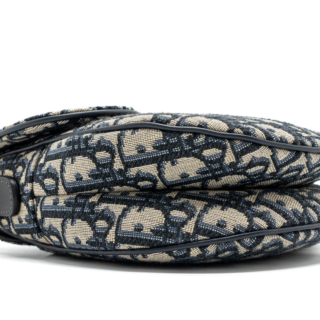 DIOR MEDIUM SADDLE BAG BLUE OBLIQUE JACQUARD CANVAS GHW
