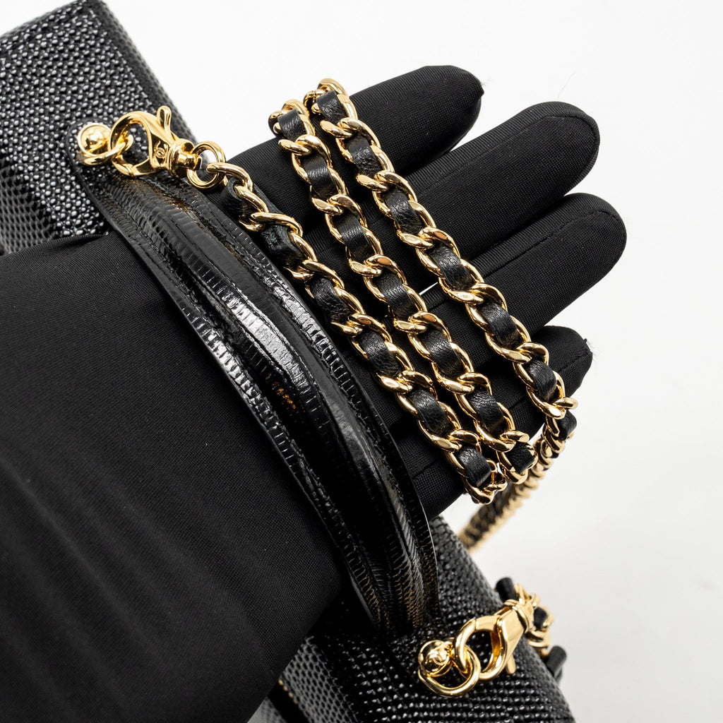 Chanel Vanity with Chain Lizard Embossed Calfskin Black GHW (Microchip)