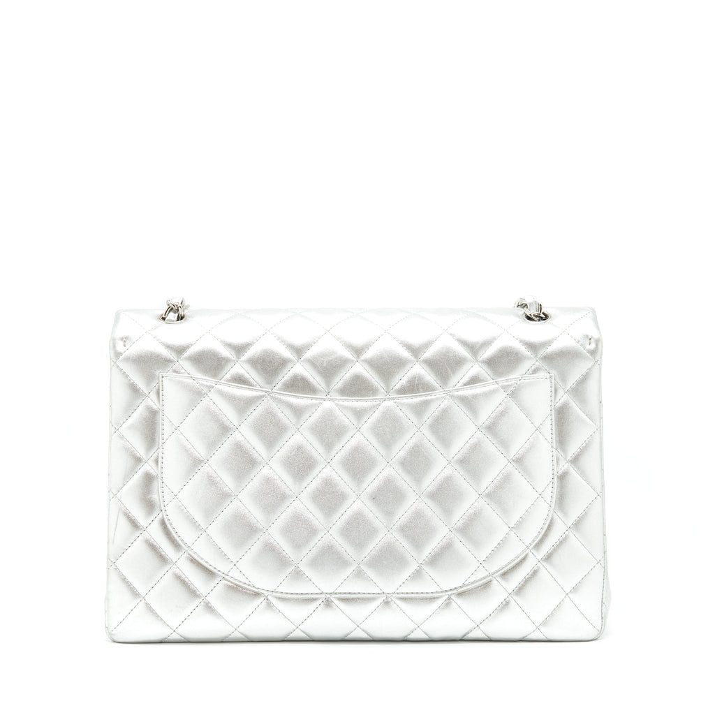 CHANEL MAXI CLASSIC DOUBLE FLAP BAG LAMBSKIN SLIVER SHW