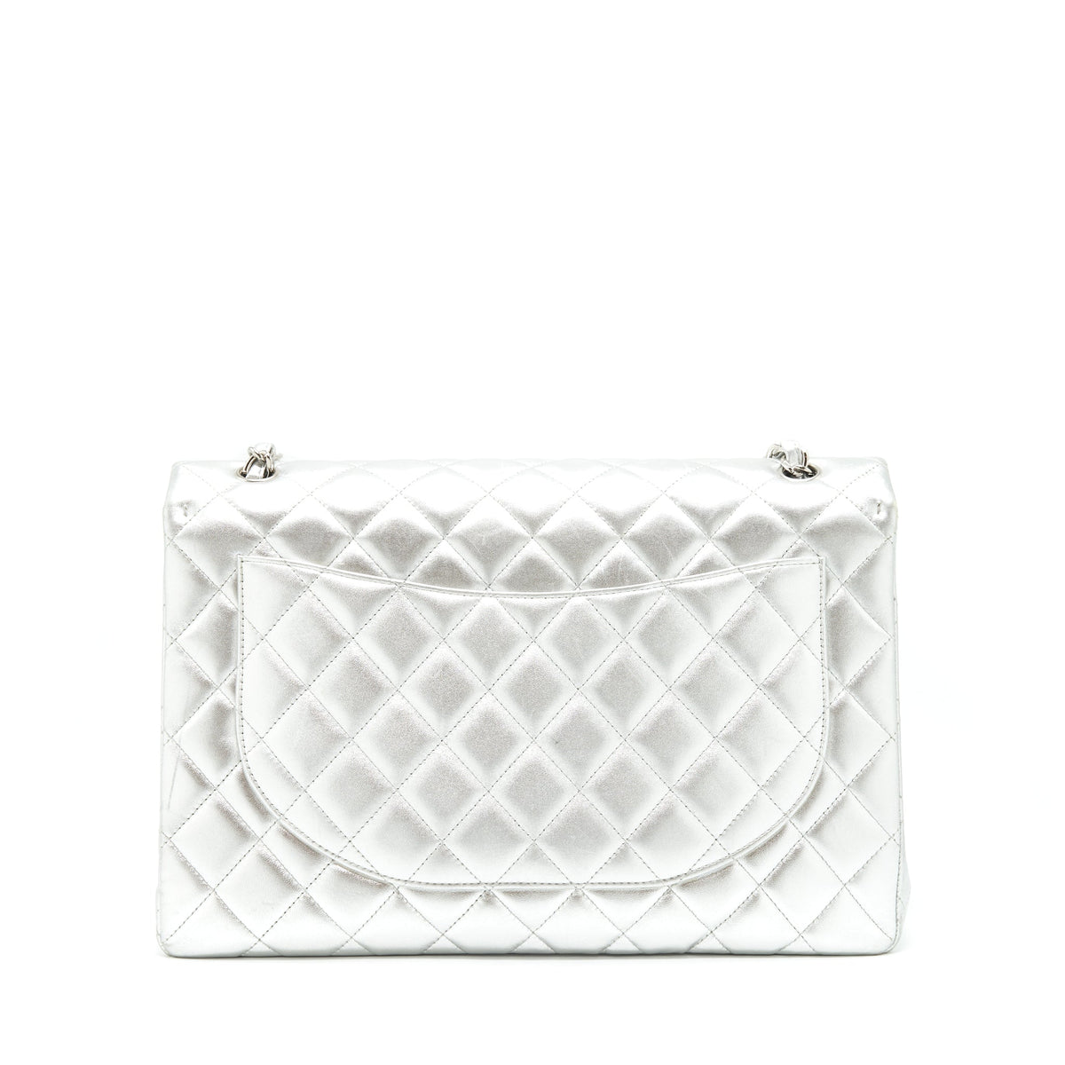 CHANEL MAXI CLASSIC DOUBLE FLAP BAG LAMBSKIN SLIVER SHW