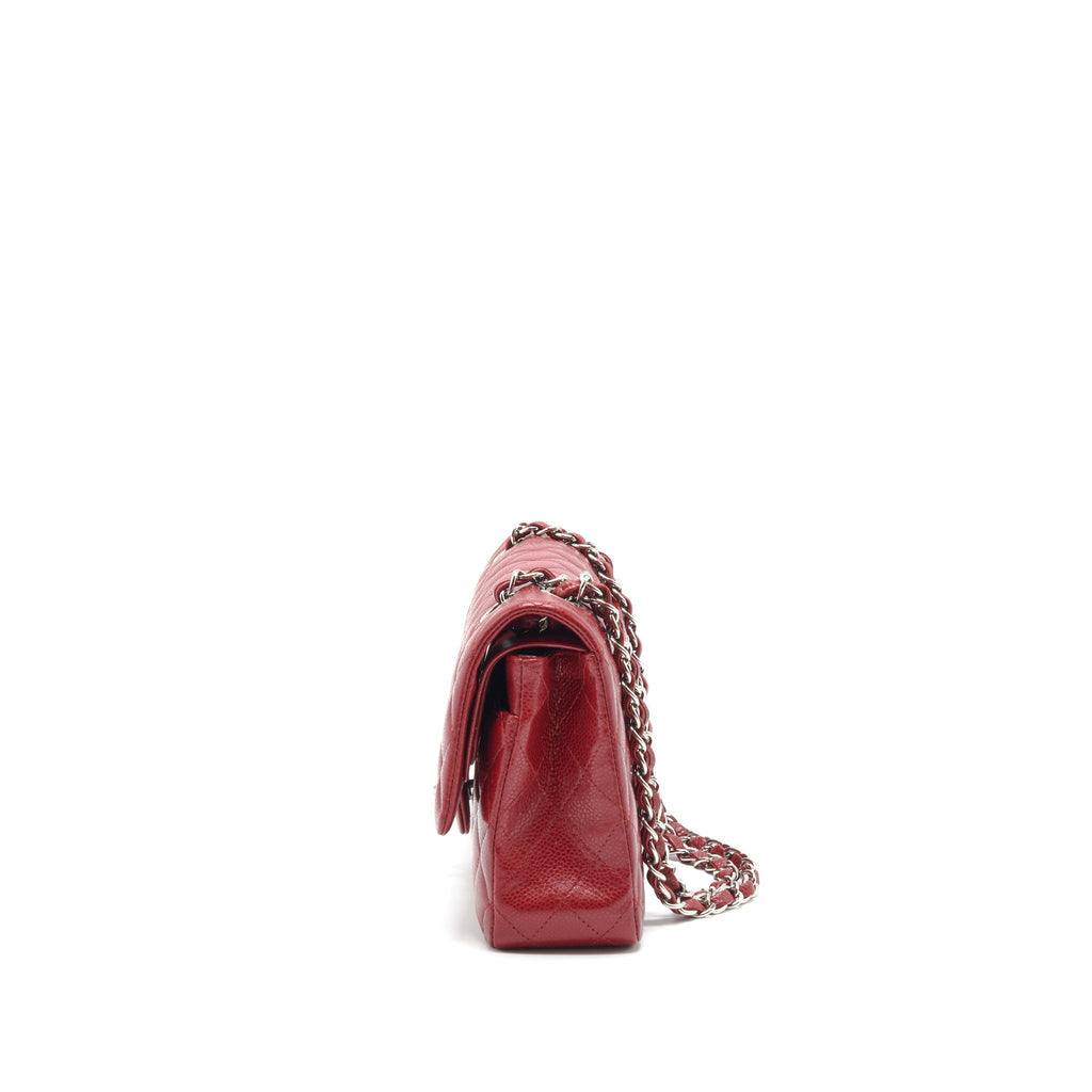 CHANEL MEDIUM CLASSIC DOUBLE FLAP BAG CAVIAR RED SHW