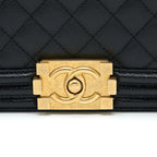 CHANEL MEDIUM BOY BAG CAVIAR BLACK BRUSHED GHW