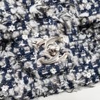 Chanel classic mini rectangular flap bag tweed/flower sequins navy/multicolour SHW (microchip)
