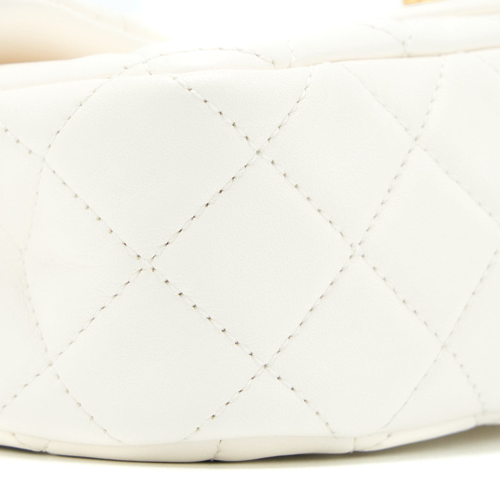 CHANEL PEARL CRUSH MINI RECTANGULAR LAMBSKIN WHITE GHW (MICROCHIP)