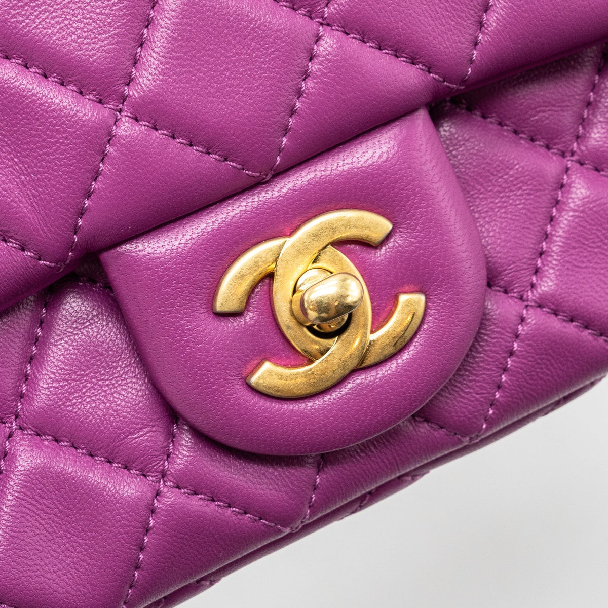 CHANEL PEARL CRUSH MINI RECTANGULAR FLAP BAG LAMBSKIN PURPLE GHW
