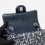 Chanel classic mini rectangular flap bag tweed/flower sequins navy/multicolour SHW (microchip)