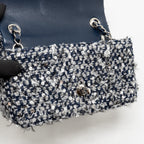 Chanel classic mini rectangular flap bag tweed/flower sequins navy/multicolour SHW (microchip)