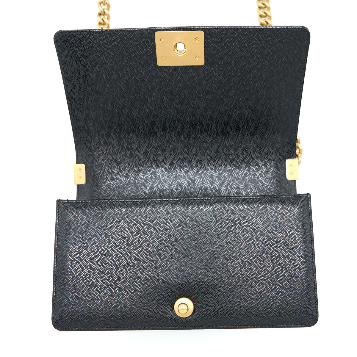 CHANEL MEDIUM BOY BAG CAVIAR BLACK BRUSHED GHW