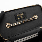 CHANEL LONG VANITY CASE BAG RAFFIA/CALFSKIN BLACK/BEIGE LGHW